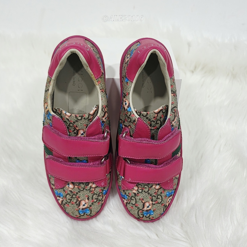 Gucci Bambi GG Canvas Kids Sneakers Pink EU 31 US 13C Rare - Picture 12 of 13